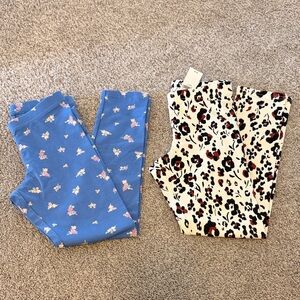 BUNDLE Old Navy Blue Floral and Cream Leopard Leggings
